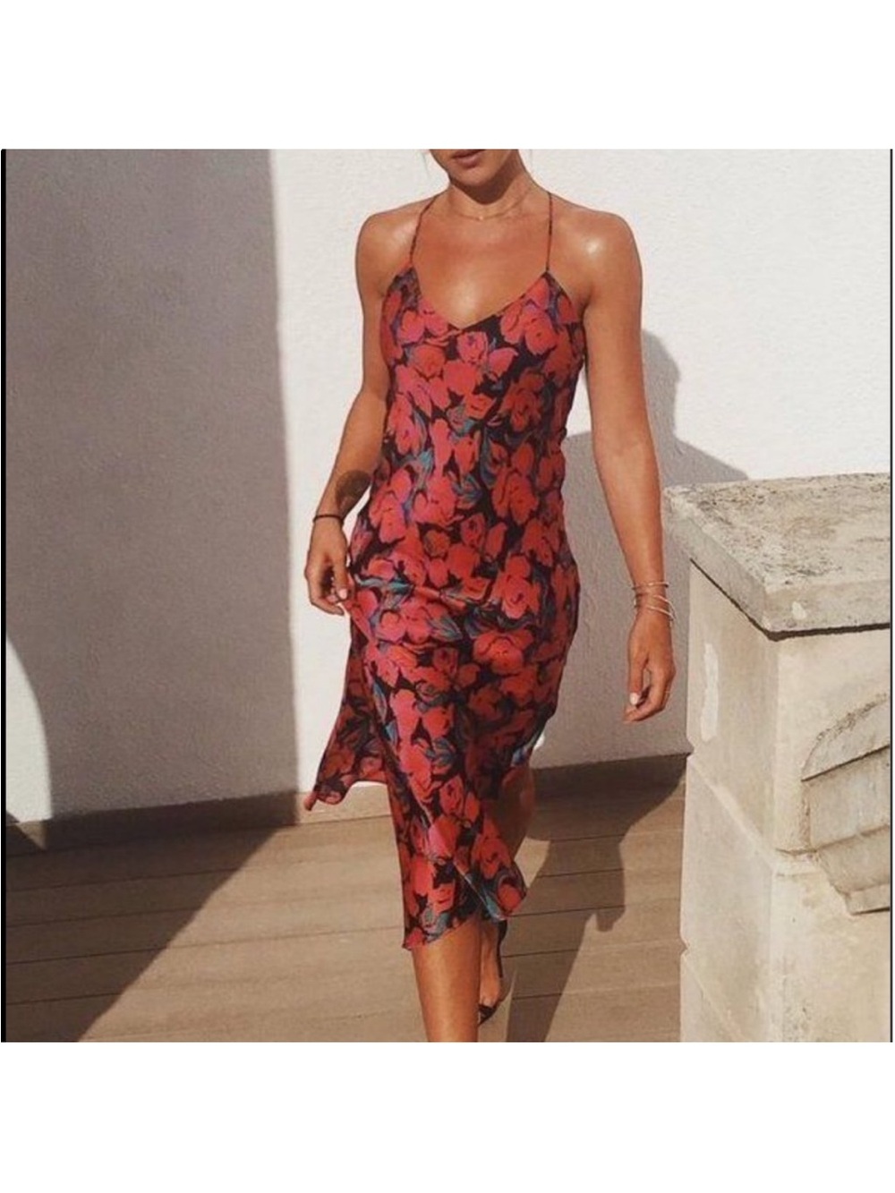 Topshop floral satin slip dress with low back SZ 2